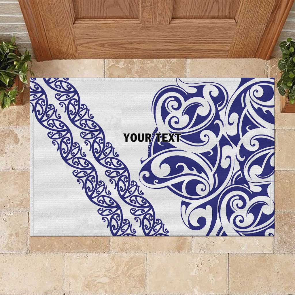 All White Maori Tribal Tattoo Personalised Rubber Doormat Dark Blue Polynesian Style - Polynesian Pride