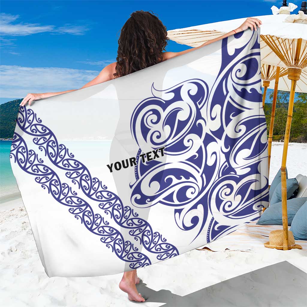 All White Maori Tribal Tattoo Personalised Sarong Dark Blue Polynesian Style - Polynesian Pride