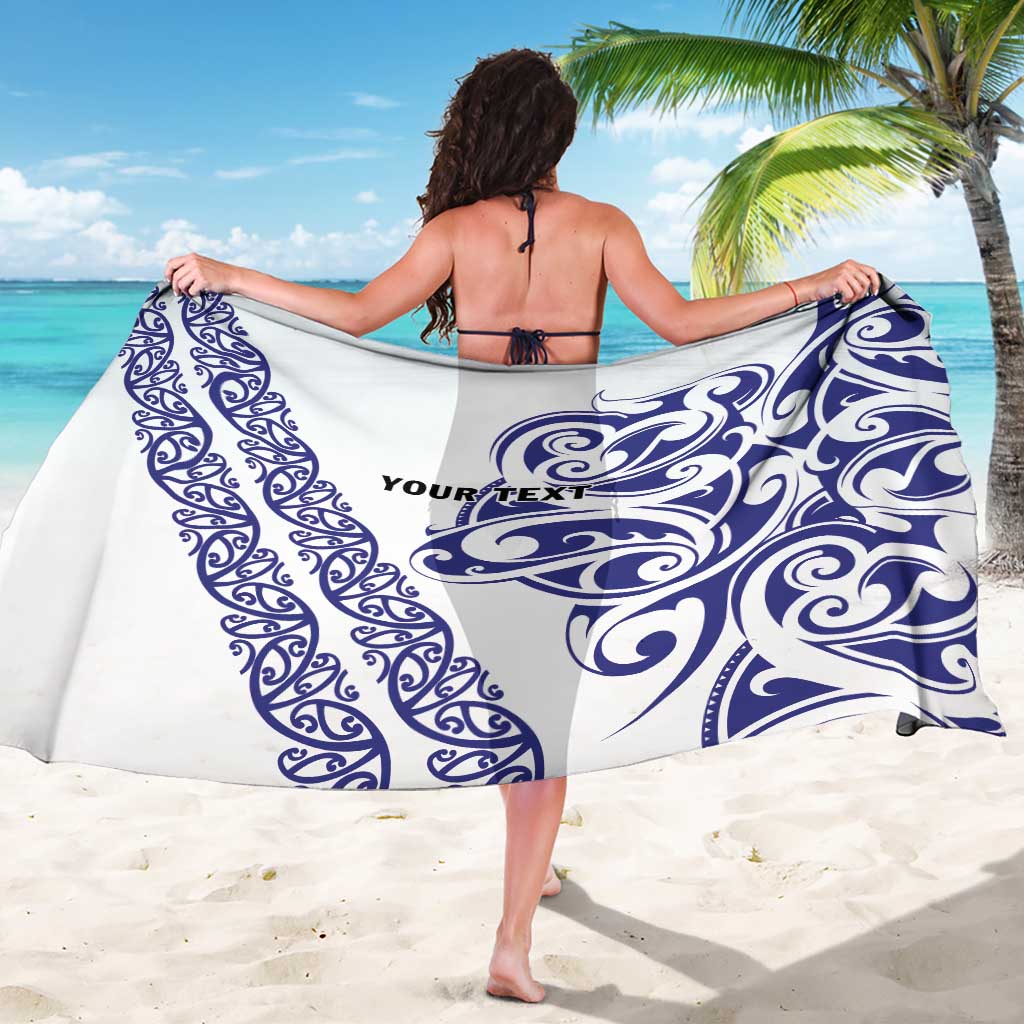 All White Maori Tribal Tattoo Personalised Sarong Dark Blue Polynesian Style - Polynesian Pride