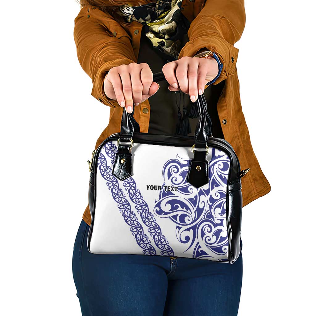All White Maori Tribal Tattoo Personalised Shoulder Handbag Dark Blue Polynesian Style - Polynesian Pride