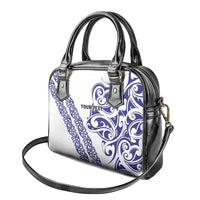 All White Maori Tribal Tattoo Personalised Shoulder Handbag Dark Blue Polynesian Style - Polynesian Pride