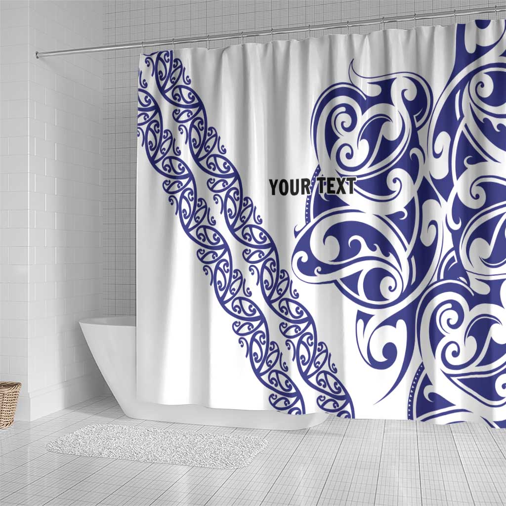 All White Maori Tribal Tattoo Personalised Shower Curtain Dark Blue Polynesian Style - Polynesian Pride
