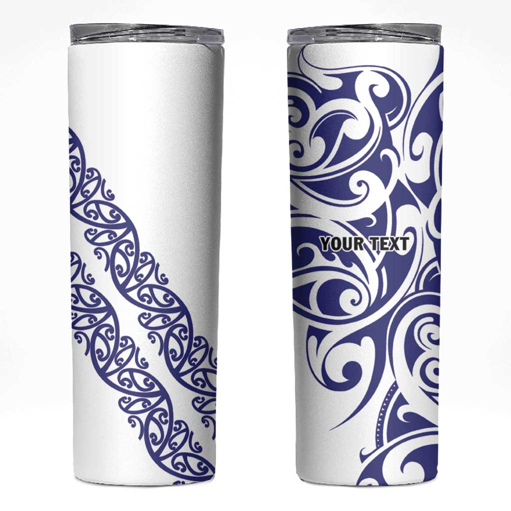 All White Maori Tribal Tattoo Personalised Skinny Tumbler Dark Blue Polynesian Style - Polynesian Pride