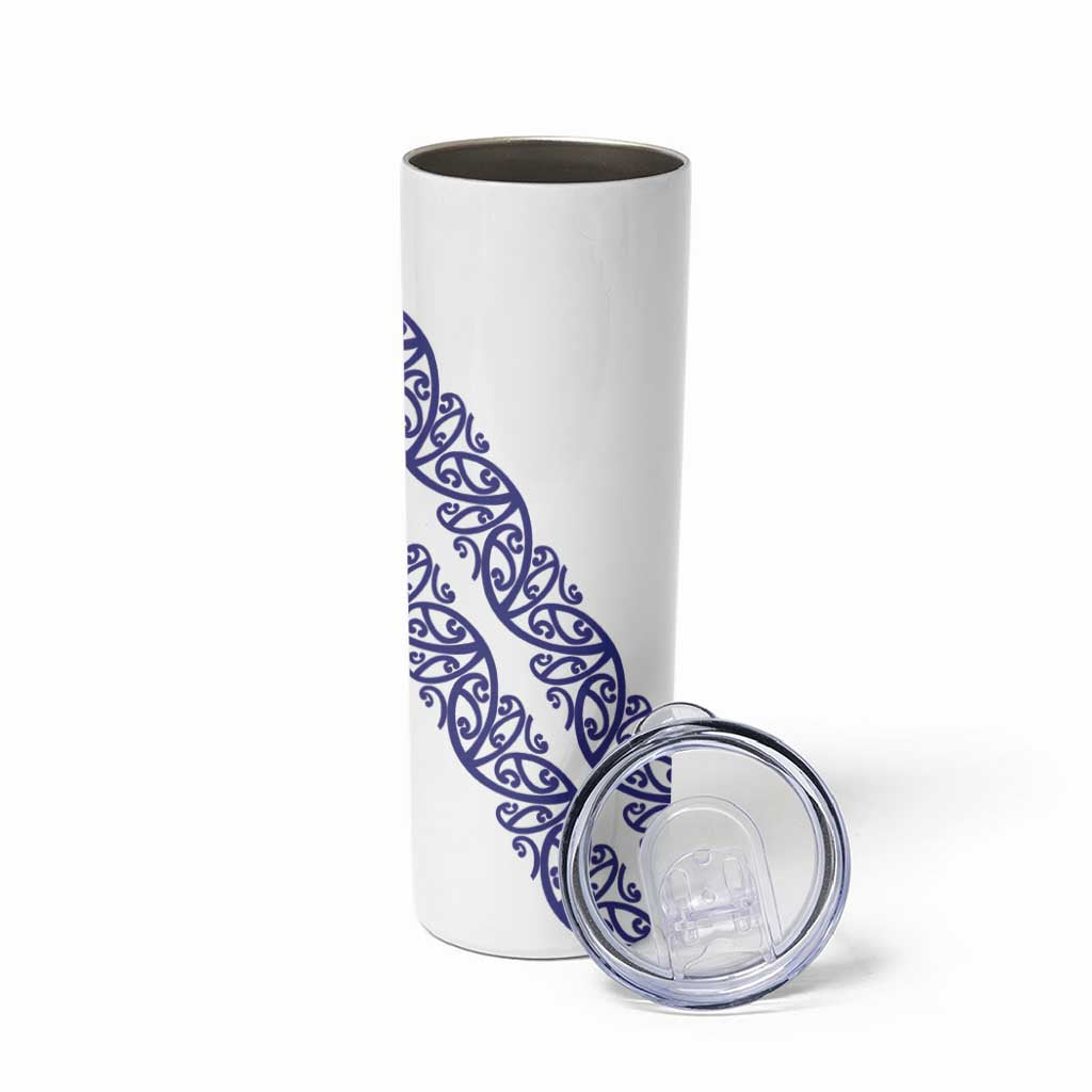All White Maori Tribal Tattoo Personalised Skinny Tumbler Dark Blue Polynesian Style - Polynesian Pride