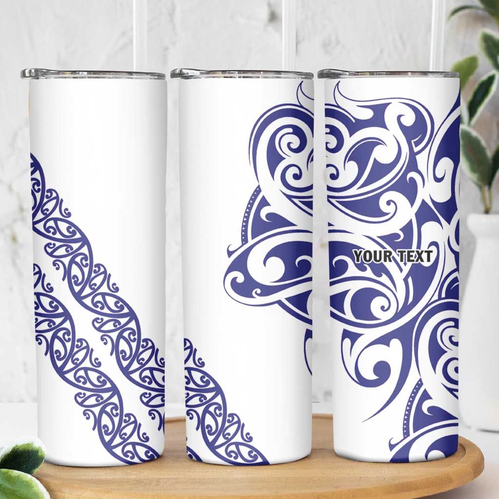 All White Maori Tribal Tattoo Personalised Skinny Tumbler Dark Blue Polynesian Style - Polynesian Pride