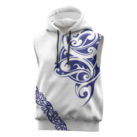 All White Maori Tribal Tattoo Personalised Sleeveless Hoodie Dark Blue Polynesian Style - Polynesian Pride