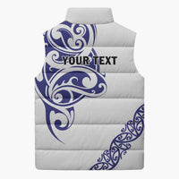 All White Maori Tribal Tattoo Personalised Sleeveless Puffer Jacket Dark Blue Polynesian Style - Polynesian Pride