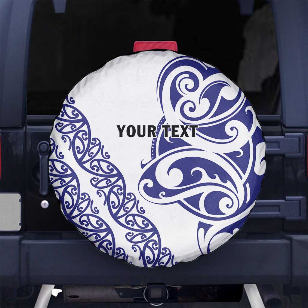 All White Maori Tribal Tattoo Personalised Spare Tire Cover Dark Blue Polynesian Style - Polynesian Pride