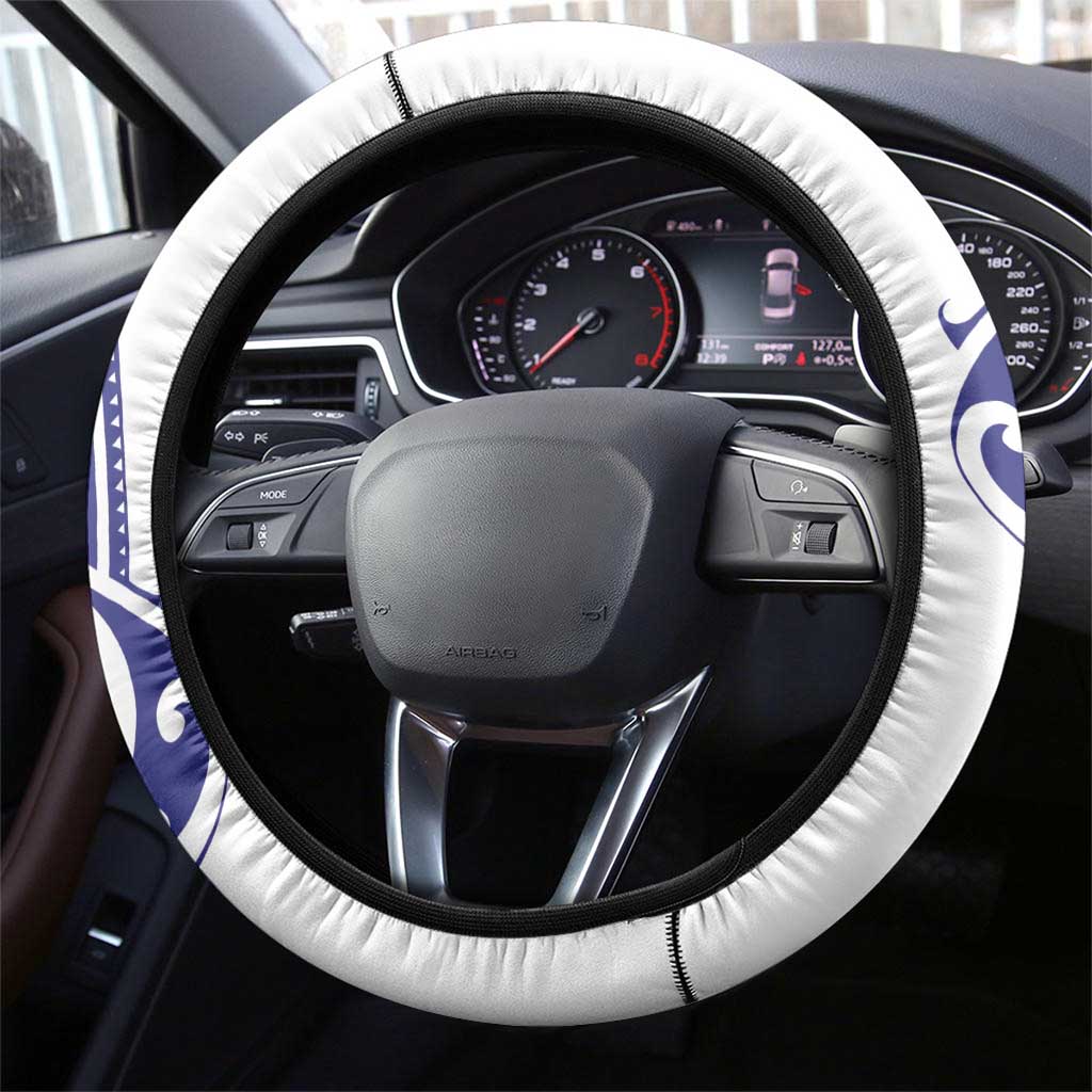 All White Maori Tribal Tattoo Steering Wheel Cover Dark Blue Polynesian Style - Polynesian Pride