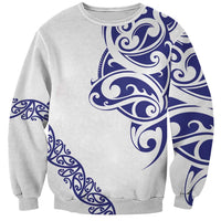 All White Maori Tribal Tattoo Personalised Sweatshirt Dark Blue Polynesian Style - Polynesian Pride