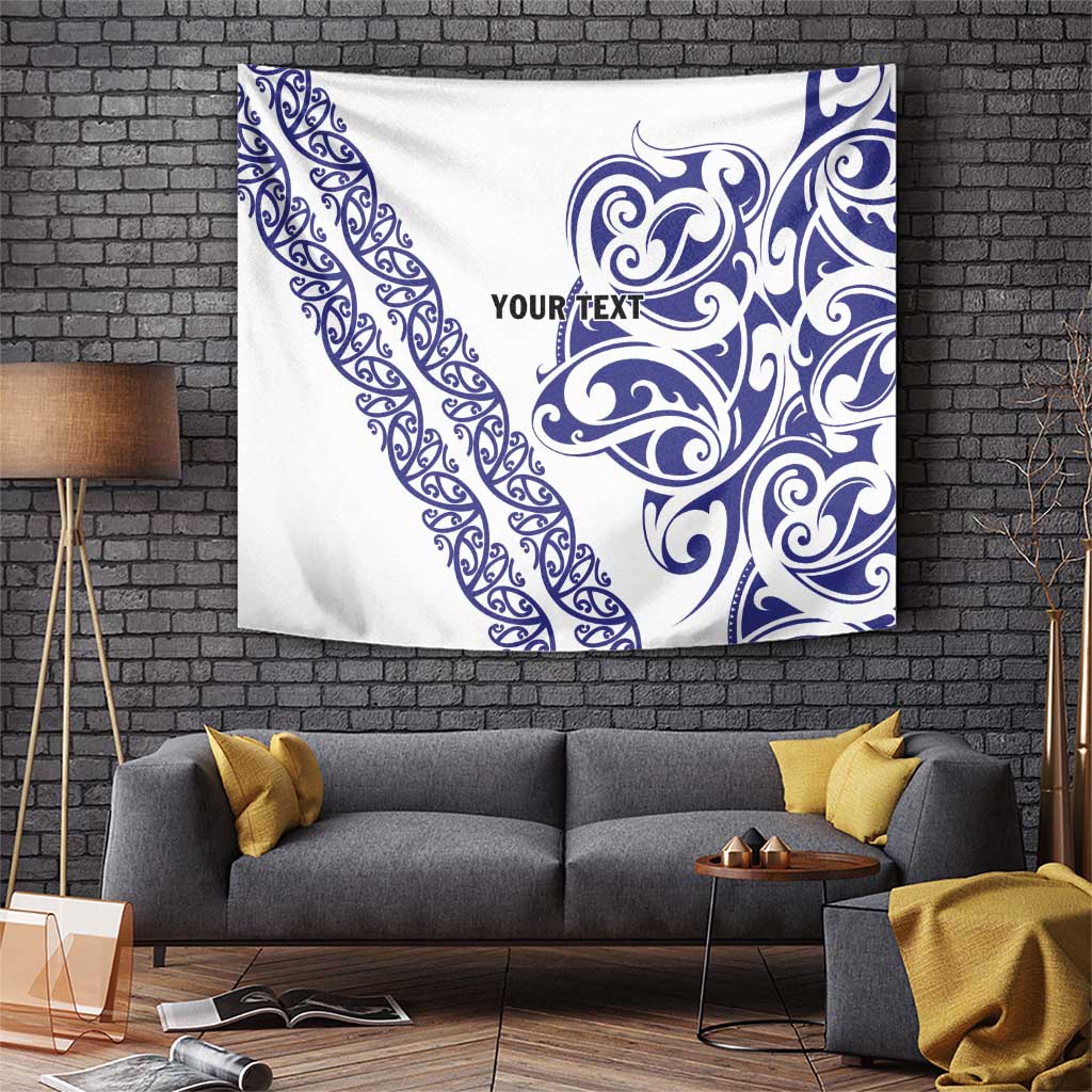 All White Maori Tribal Tattoo Personalised Tapestry Dark Blue Polynesian Style - Polynesian Pride