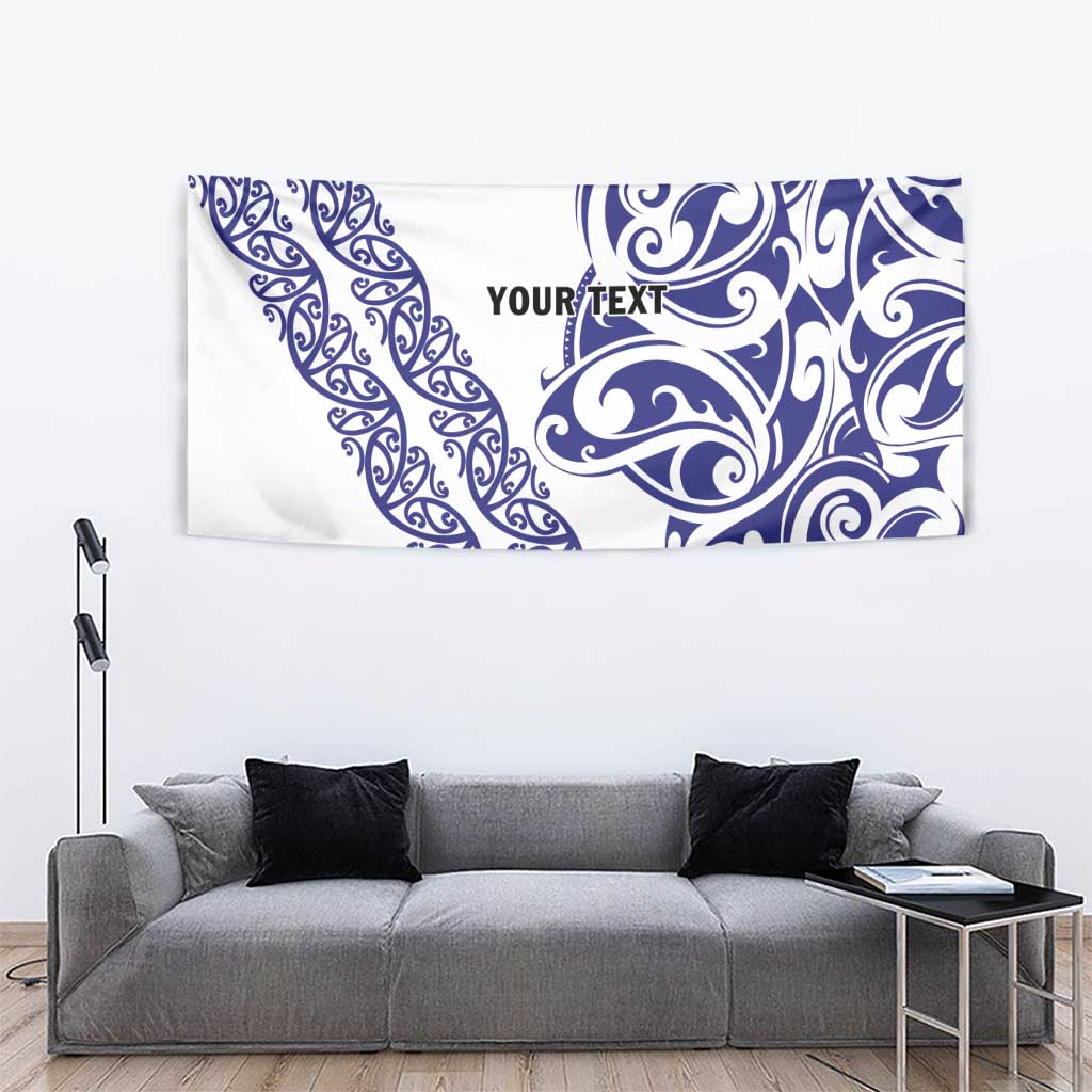 All White Maori Tribal Tattoo Personalised Tapestry Dark Blue Polynesian Style - Polynesian Pride