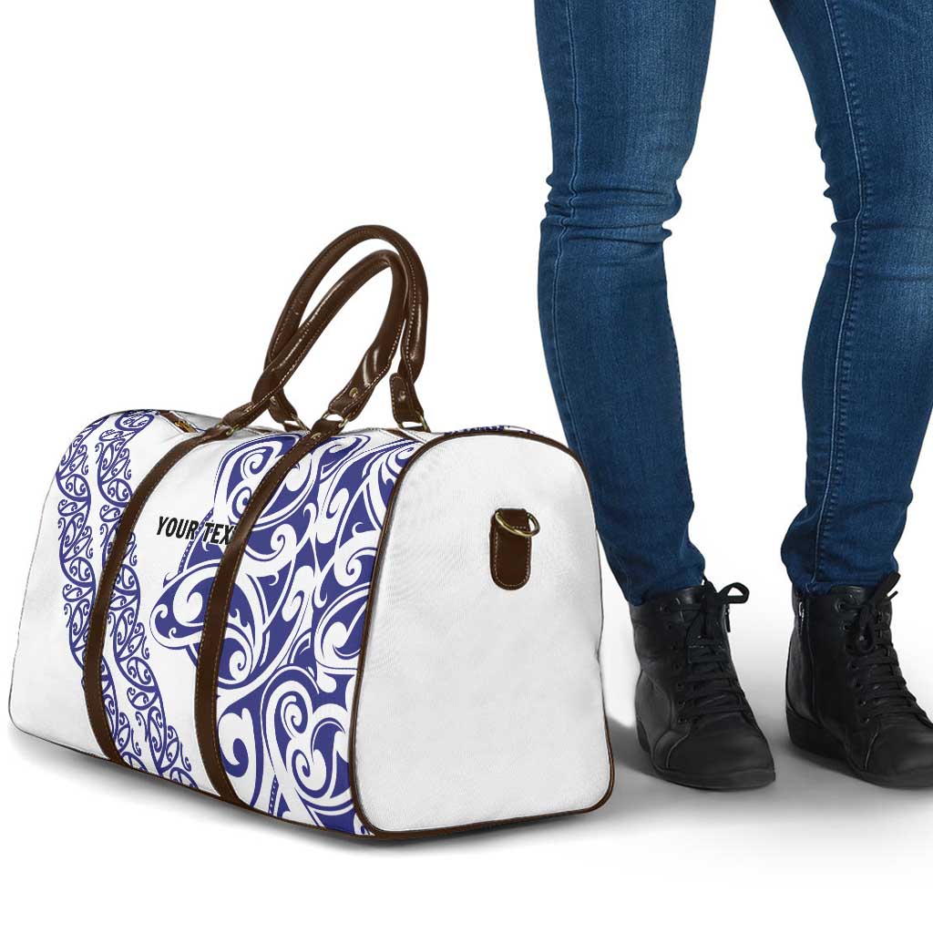 All White Maori Tribal Tattoo Personalised Travel Bag Dark Blue Polynesian Style - Polynesian Pride