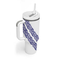 All White Maori Tribal Tattoo Personalised Tumbler With Handle Dark Blue Polynesian Style - Polynesian Pride
