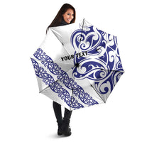 All White Maori Tribal Tattoo Personalised Umbrella Dark Blue Polynesian Style - Polynesian Pride