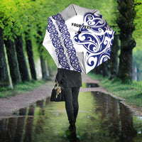 All White Maori Tribal Tattoo Personalised Umbrella Dark Blue Polynesian Style - Polynesian Pride