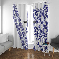 All White Maori Tribal Tattoo Personalised Window Curtain Dark Blue Polynesian Style - Polynesian Pride