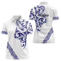 All White Maori Tribal Tattoo Personalised Women Polo Shirt Dark Blue Polynesian Style - Polynesian Pride