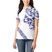 All White Maori Tribal Tattoo Personalised Women Polo Shirt Dark Blue Polynesian Style - Polynesian Pride