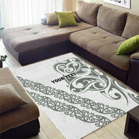 All White Maori Tribal Tattoo Personalised Area Rug Moss Green Polynesian Style - Polynesian Pride