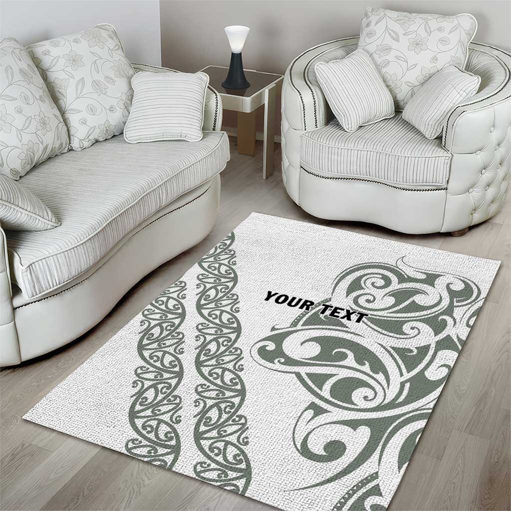 All White Maori Tribal Tattoo Personalised Area Rug Moss Green Polynesian Style - Polynesian Pride