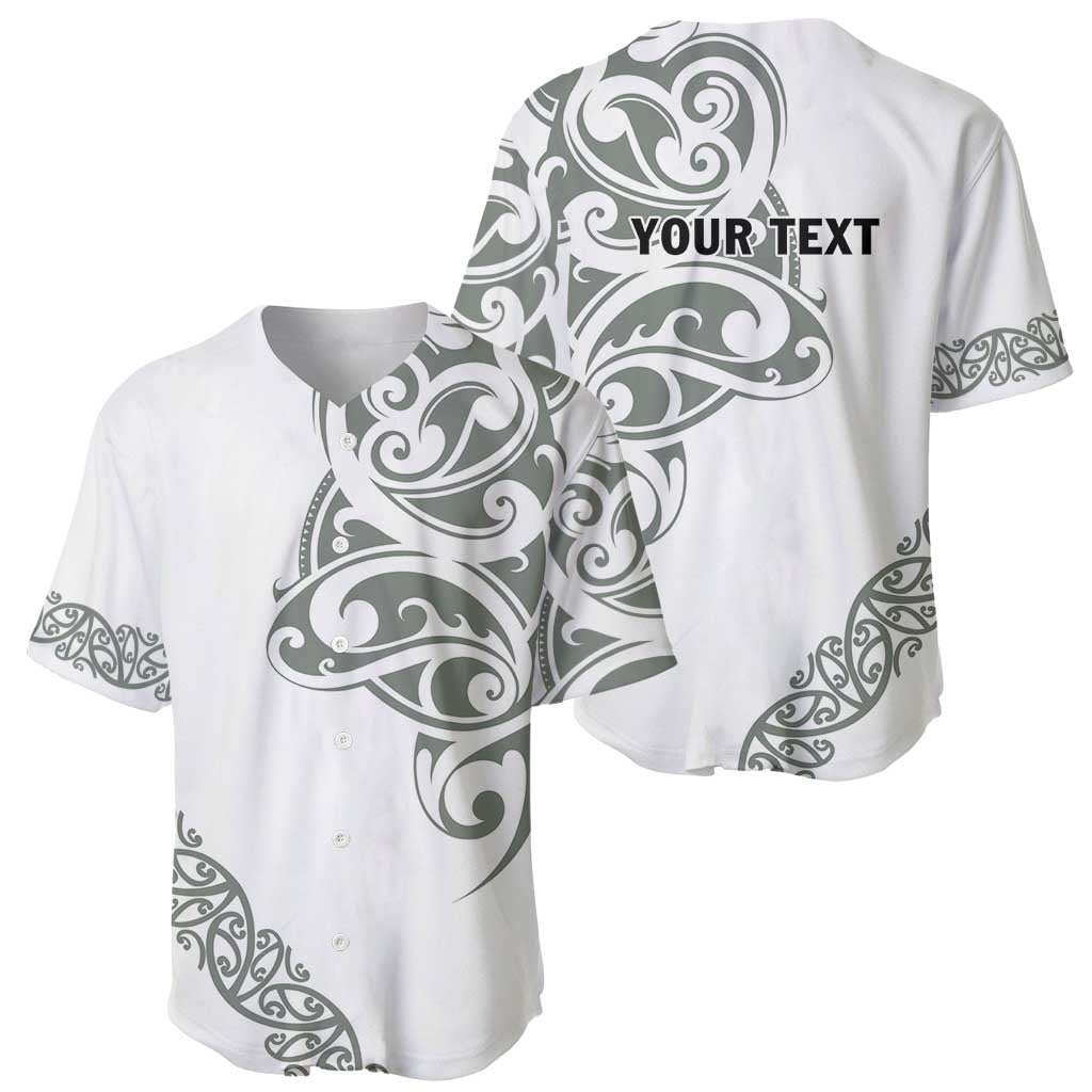 All White Maori Tribal Tattoo Personalised Baseball Jersey Moss Green Polynesian Style - Polynesian Pride