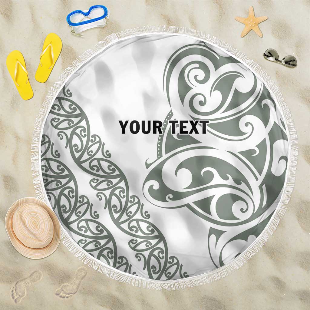 All White Maori Tribal Tattoo Personalised Beach Blanket Moss Green Polynesian Style - Polynesian Pride