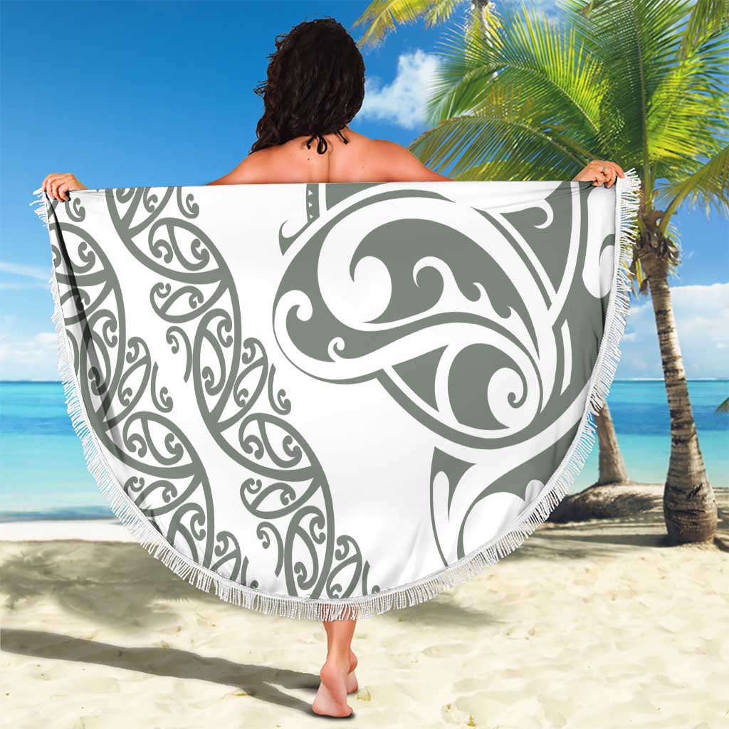 All White Maori Tribal Tattoo Personalised Beach Blanket Moss Green Polynesian Style - Polynesian Pride