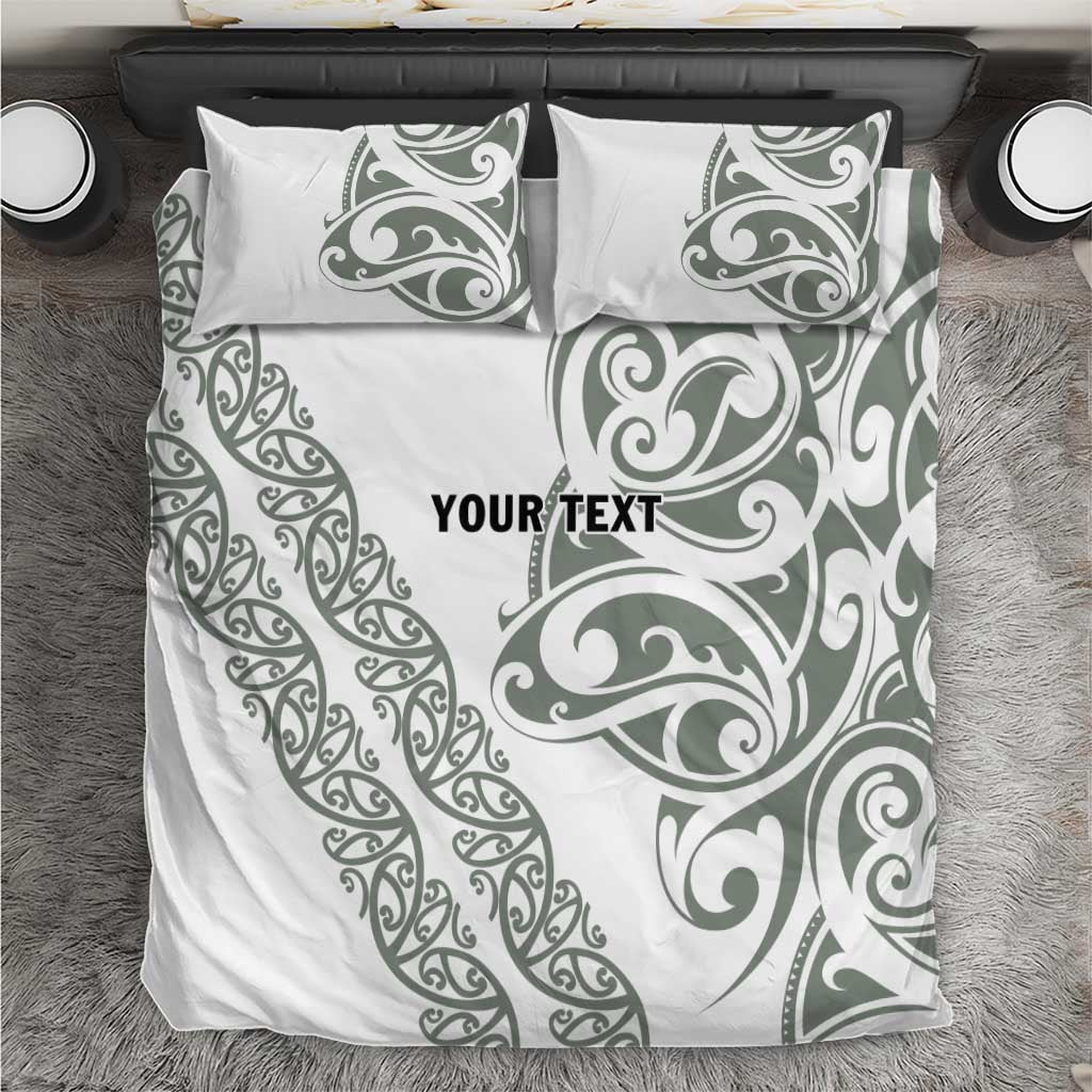 All White Maori Tribal Tattoo Personalised Bedding Set Moss Green Polynesian Style - Polynesian Pride