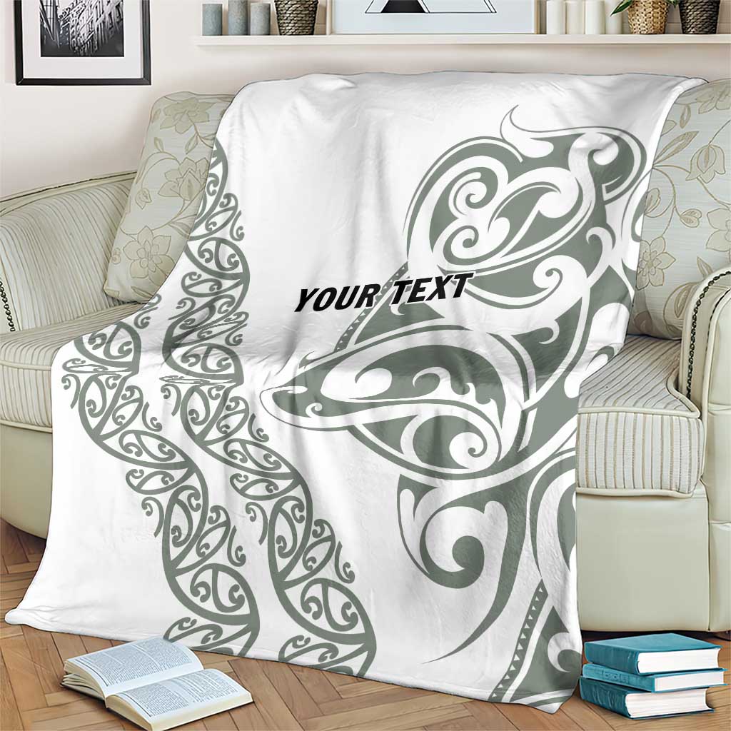All White Maori Tribal Tattoo Personalised Blanket Moss Green Polynesian Style - Polynesian Pride