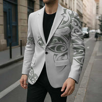 All White Maori Tribal Tattoo Personalised Blazer Moss Green Polynesian Style - Polynesian Pride