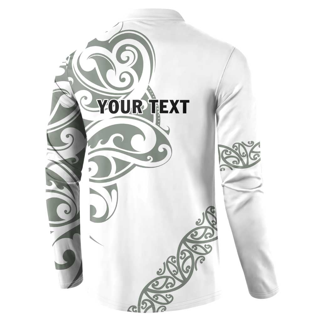 All White Maori Tribal Tattoo Personalised Button Sweatshirt Moss Green Polynesian Style - Polynesian Pride