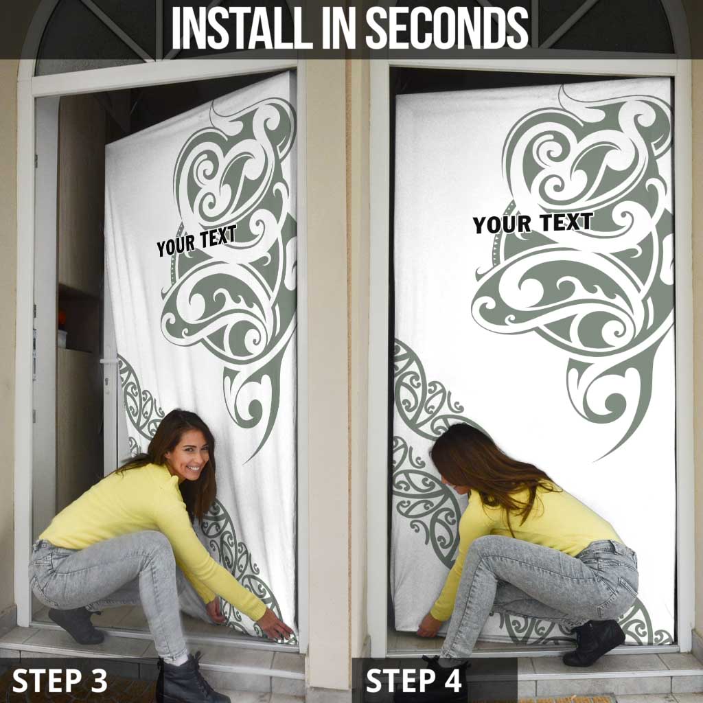 All White Maori Tribal Tattoo Personalised Door Cover Moss Green Polynesian Style - Polynesian Pride