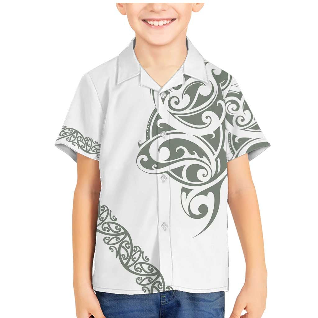 All White Maori Tribal Tattoo Personalised Family Matching Mermaid Dress and Hawaiian Shirt Moss Green Polynesian Style - Polynesian Pride