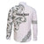 All White Maori Tribal Tattoo Personalised Family Matching Off The Shoulder Long Sleeve Dress and Hawaiian Shirt Moss Green Polynesian Style - Polynesian Pride