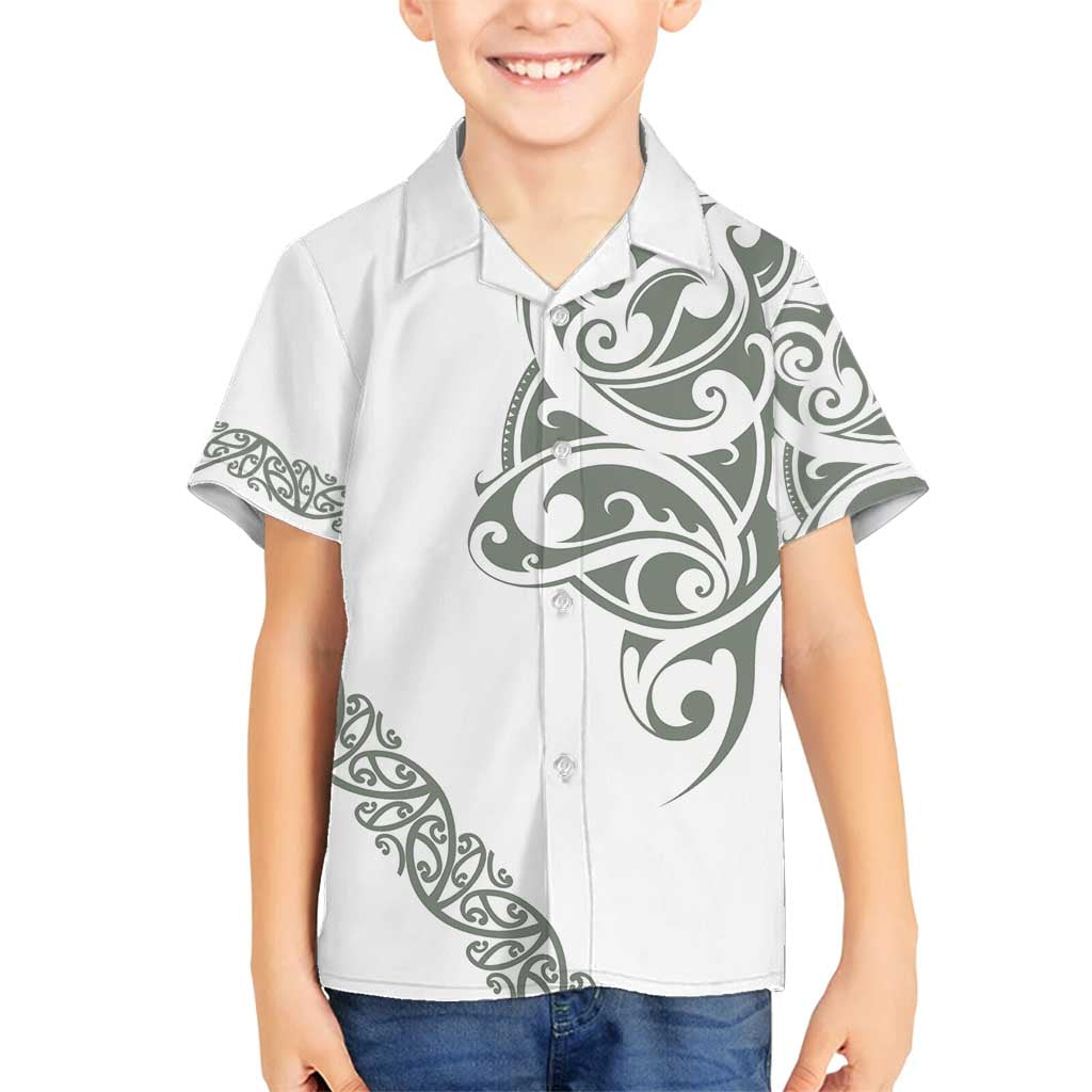 All White Maori Tribal Tattoo Personalised Family Matching Off Shoulder Maxi Dress and Hawaiian Shirt Moss Green Polynesian Style - Polynesian Pride