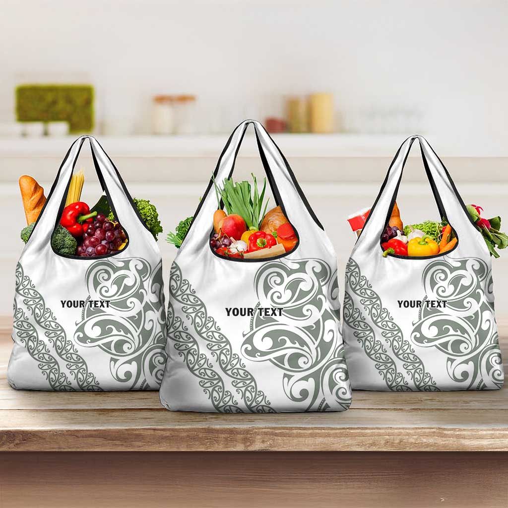 All White Maori Tribal Tattoo Personalised Grocery Bag Moss Green Polynesian Style - Polynesian Pride