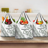 All White Maori Tribal Tattoo Personalised Grocery Bag Moss Green Polynesian Style - Polynesian Pride