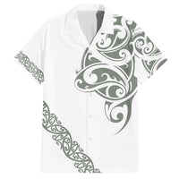 All White Maori Tribal Tattoo Personalised Hawaiian Shirt Moss Green Polynesian Style - Polynesian Pride