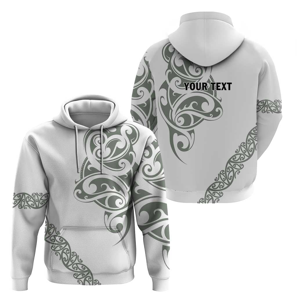 All White Maori Tribal Tattoo Personalised Hoodie Moss Green Polynesian Style - Polynesian Pride