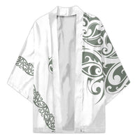 All White Maori Tribal Tattoo Personalised Kimono Moss Green Polynesian Style - Polynesian Pride