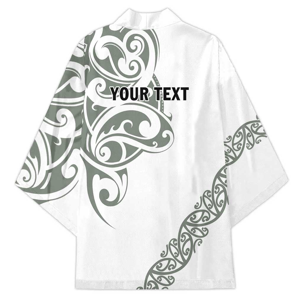 All White Maori Tribal Tattoo Personalised Kimono Moss Green Polynesian Style - Polynesian Pride