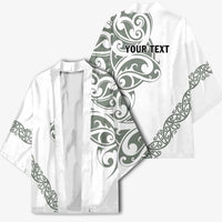 All White Maori Tribal Tattoo Personalised Kimono Moss Green Polynesian Style - Polynesian Pride