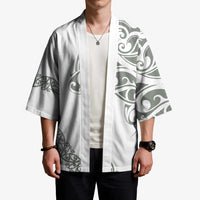 All White Maori Tribal Tattoo Personalised Kimono Moss Green Polynesian Style - Polynesian Pride