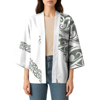 All White Maori Tribal Tattoo Personalised Kimono Moss Green Polynesian Style - Polynesian Pride
