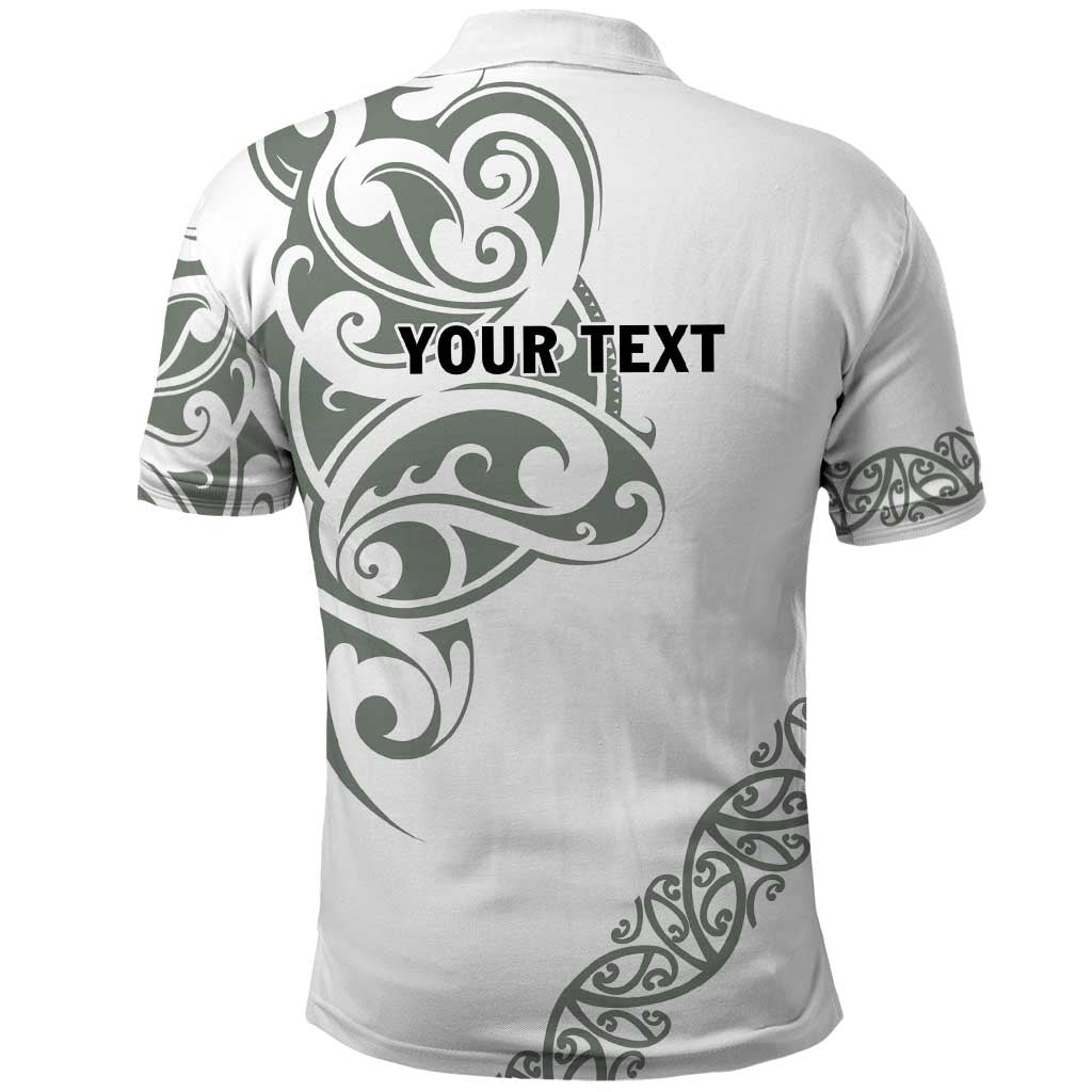 All White Maori Tribal Tattoo Personalised Polo Shirt Moss Green Polynesian Style - Polynesian Pride