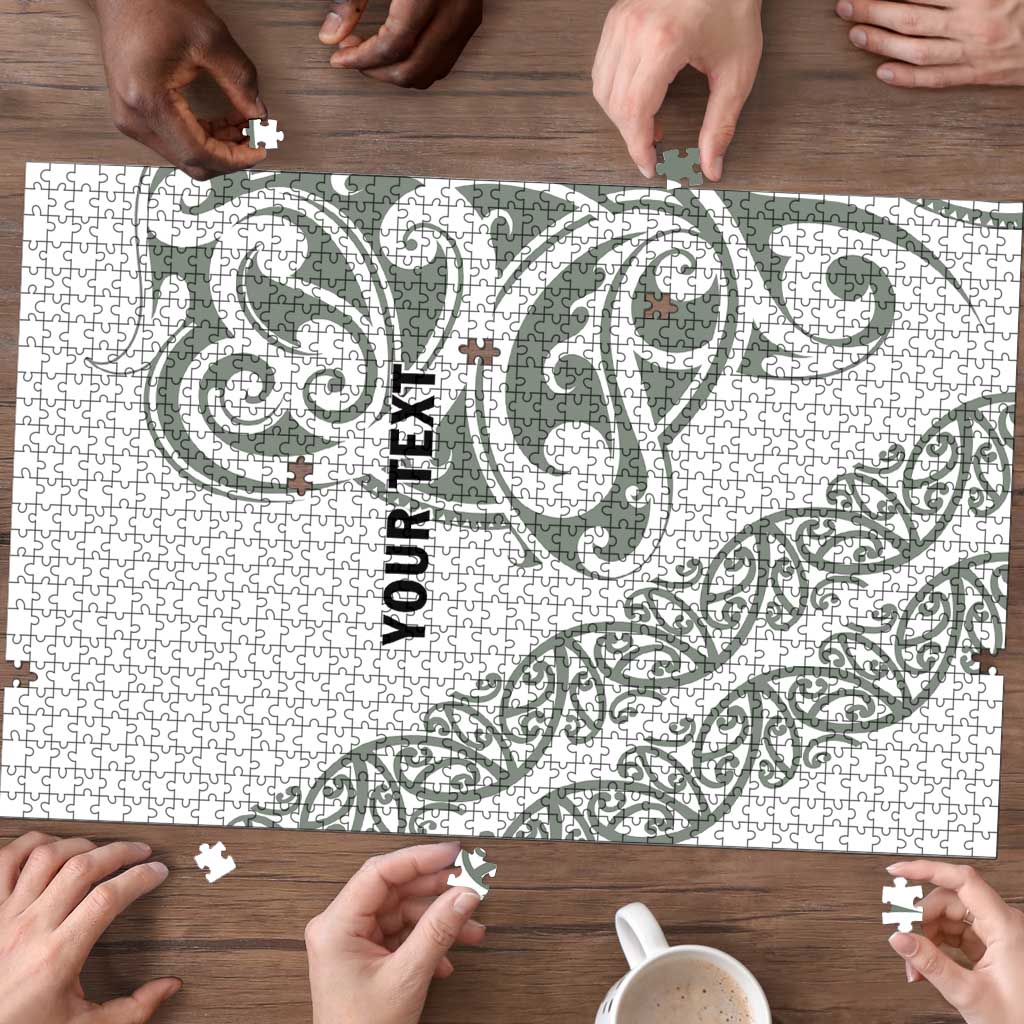 All White Maori Tribal Tattoo Personalised Puzzle Moss Green Polynesian Style - Polynesian Pride