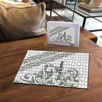 All White Maori Tribal Tattoo Personalised Puzzle Moss Green Polynesian Style - Polynesian Pride