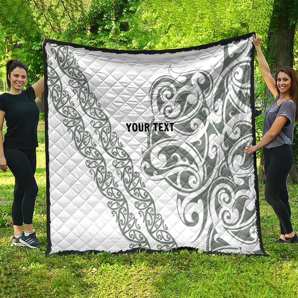 All White Maori Tribal Tattoo Personalised Quilt Moss Green Polynesian Style - Polynesian Pride