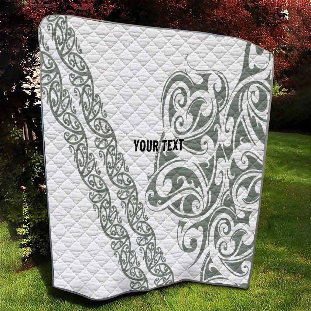 All White Maori Tribal Tattoo Personalised Quilt Moss Green Polynesian Style - Polynesian Pride